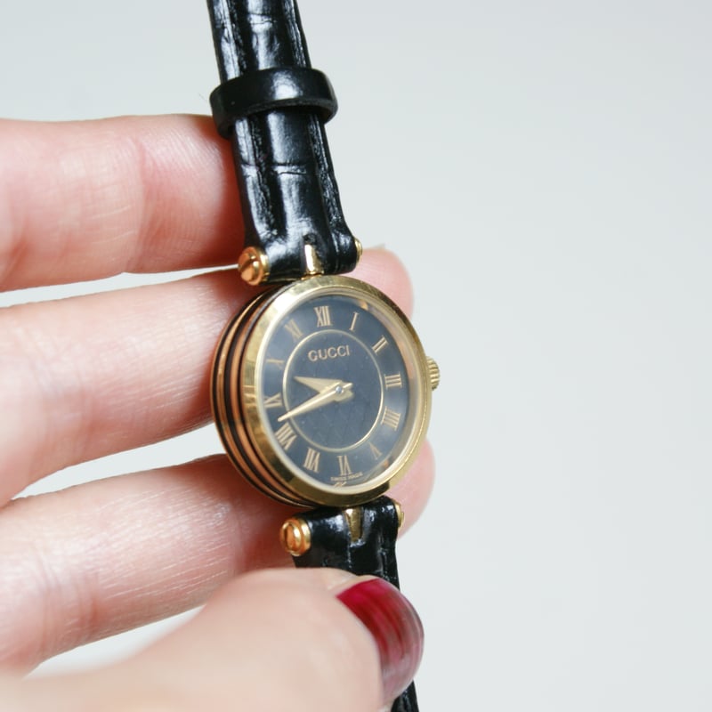 GUCCI グッチ シェリーライン ブラック レザー 腕時計/ ヴィンテージ