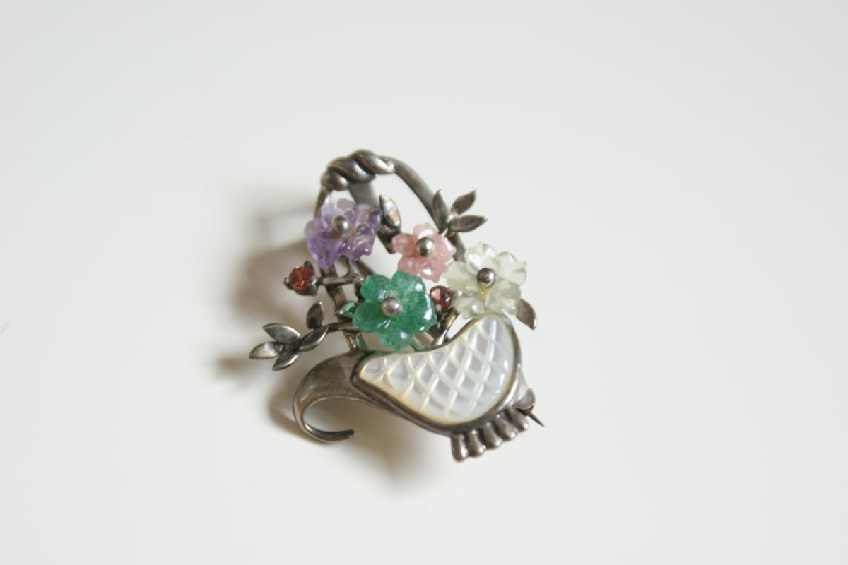 アメリカ買付】シルバー925 フラワー バスケット ペンダントブローチ