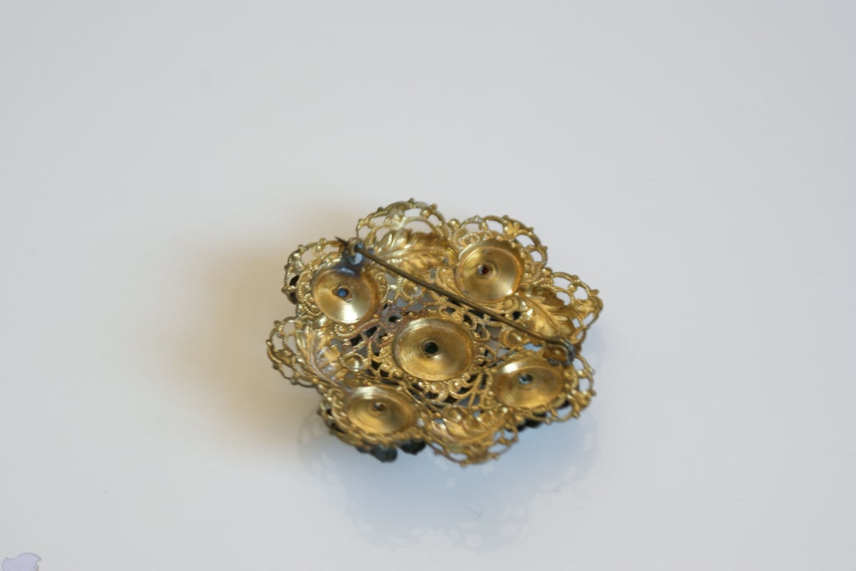 イギリス買付】チェコガラス ラインストーン フラワーエナメル