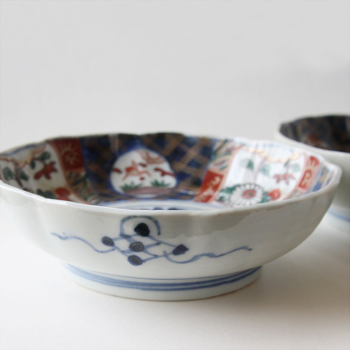 伊万里焼染付扇子に花図なます皿4枚 [B26030] 伊万里焼染付扇子に花図