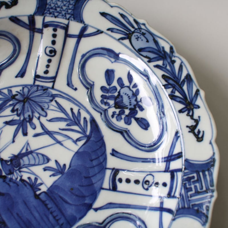 P-190 古伊万里 KOIMARI 染付 芙蓉手飛蝗文 輪花皿 | imarimaru