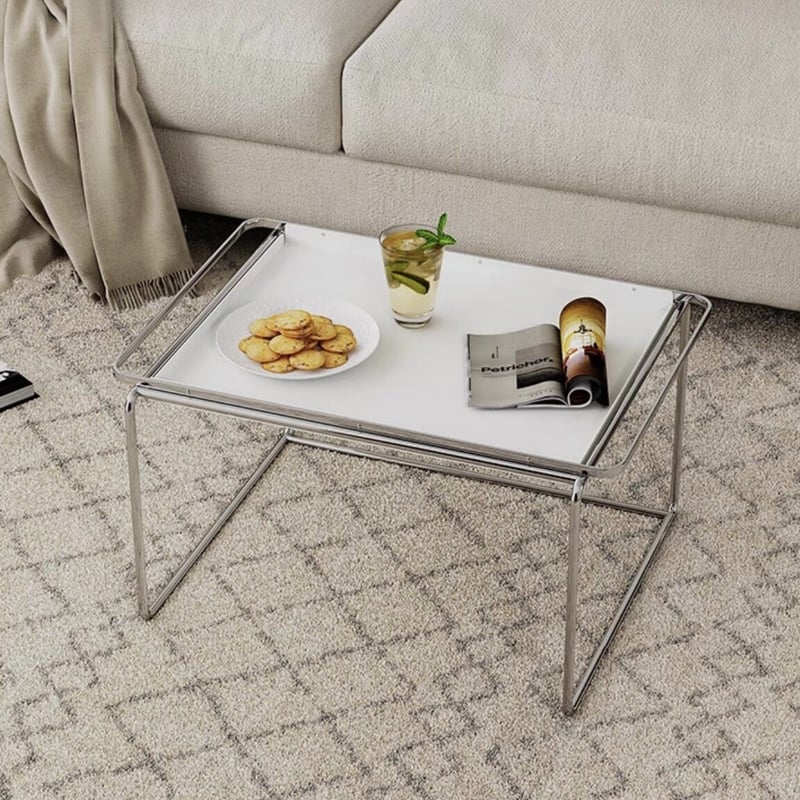 シルバー フレーム ホワイト トレイ 多機能 サイドテーブル | 70PARK