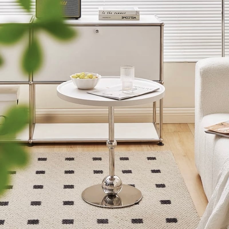シルバー レッグ ラウンド サイドテーブル ホワイト | 70PARK