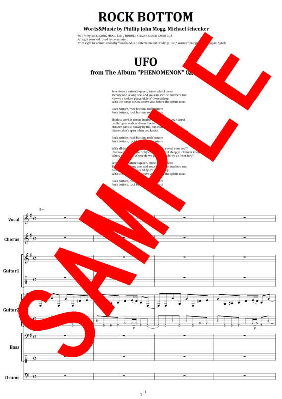 UFO / ROCK BOTTOM (ロック・ボトム) バンド・スコア(TAB譜) 楽譜 |