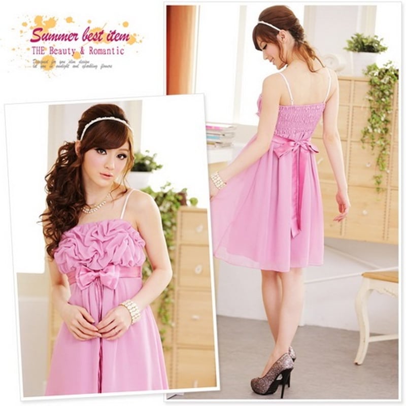 ミニドレス 赤 緑 ピンク F 2L 3L 4L 結婚式 パーティー 可愛い 胸元