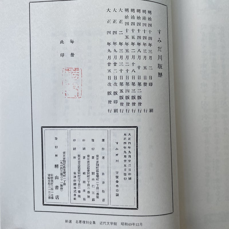 永井荷風『すみだ川』（新撰 名著復刻全集 近代文学館）【再入荷