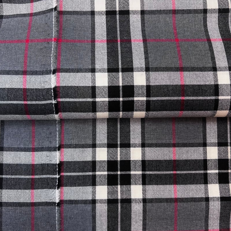 1カットのみ】タータンチェック柄先染めサマーウール(グレー系) | 服地
