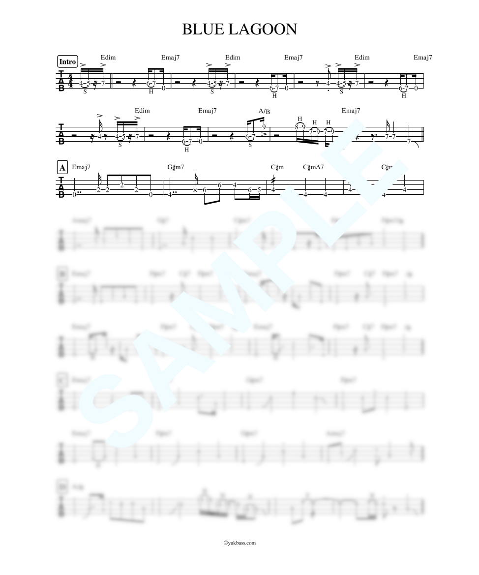 BLUE LAGOON / 高中 正義【ベース・タブ譜】 | Bass Score