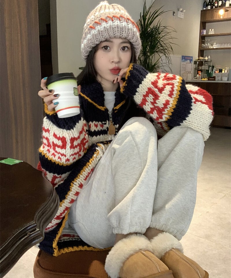 今だけ値下げ⭐︎Kanata⭐︎赤ボーダー ジップアップ/ニットカウチン