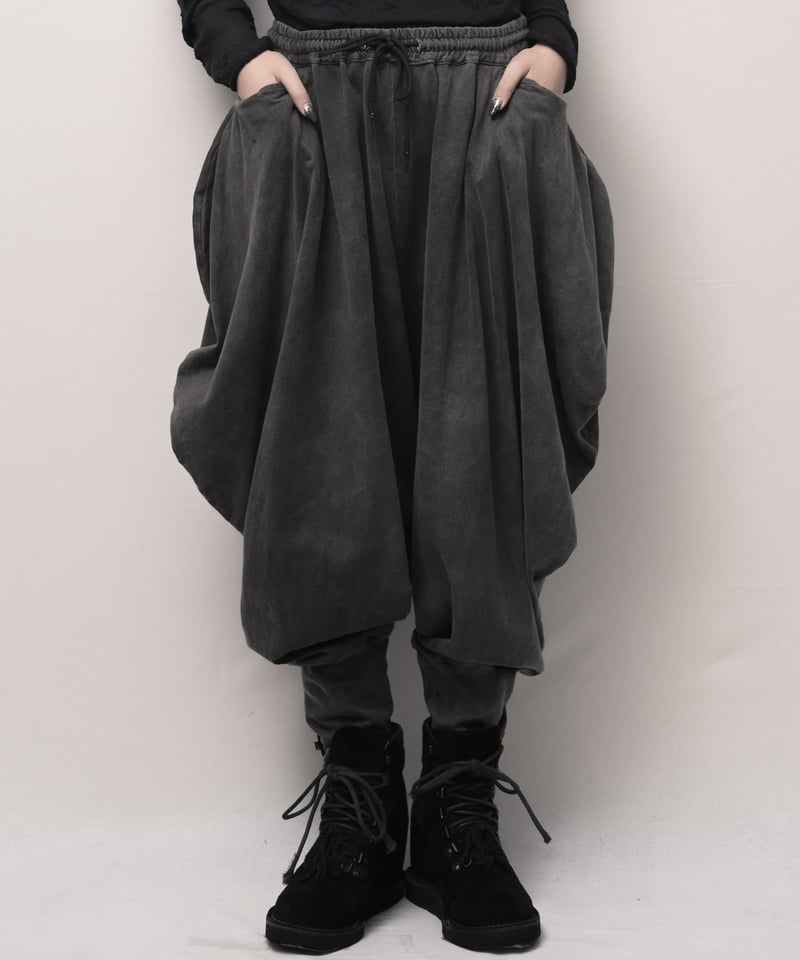 慈雨 センソユニコ 茶染ブラウン ワイドパンツ 段差二重裾 ガウチョ