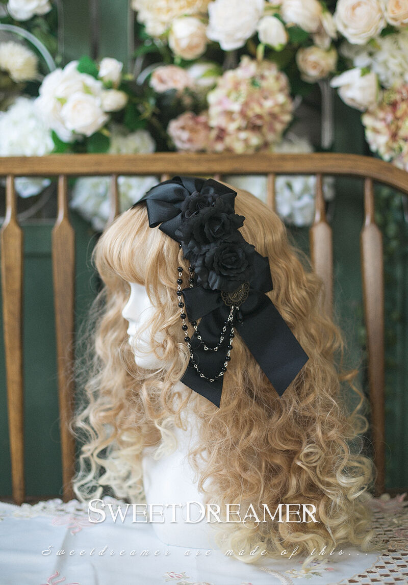 カチューシャタイプ ロリィタ ヘッドドレス ブラックローズ [LO100-8