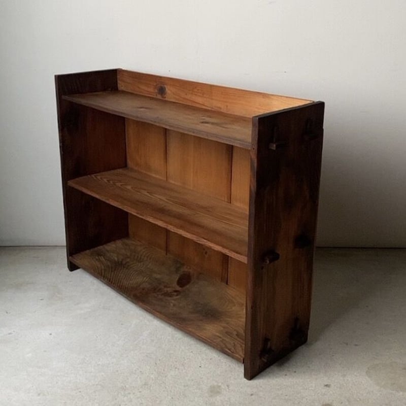 古い本棚 楔(くさび)の3段棚板 杉無垢材 昭和初期 木工 ジャパン