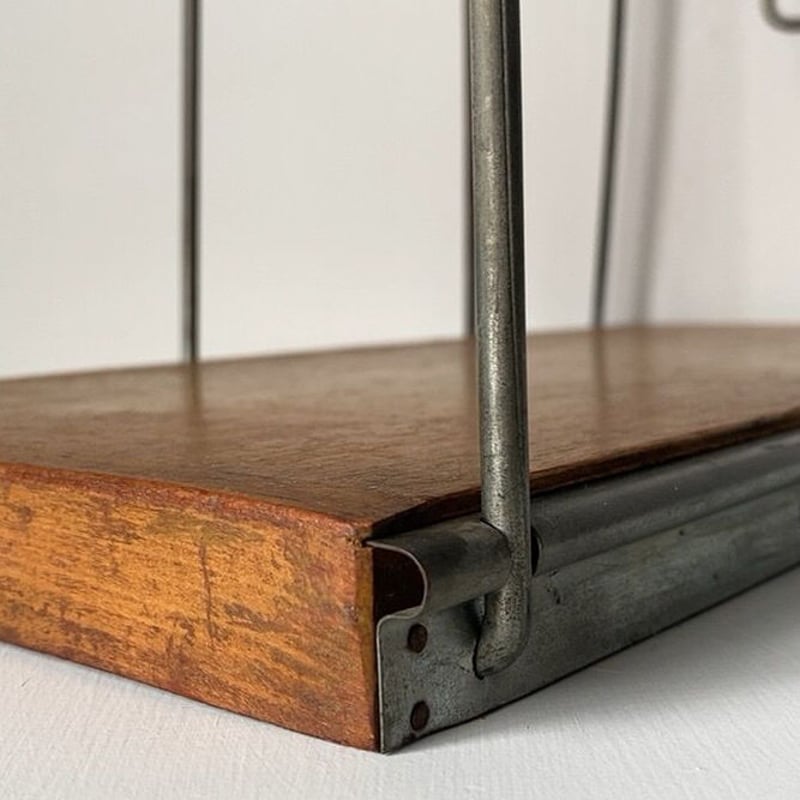 古い本立て 木とスチールのブックスタンド 昭和期 ヴィンテージブック