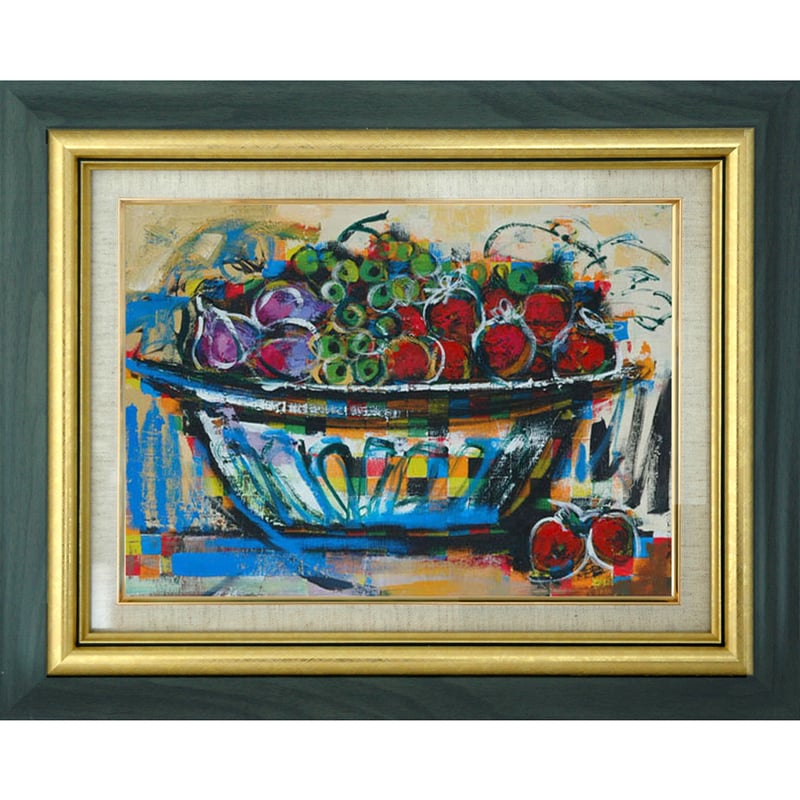 油絵 菅家令子絵 絵画インテリア額付(黒) uF6-063404 静物花グラス器