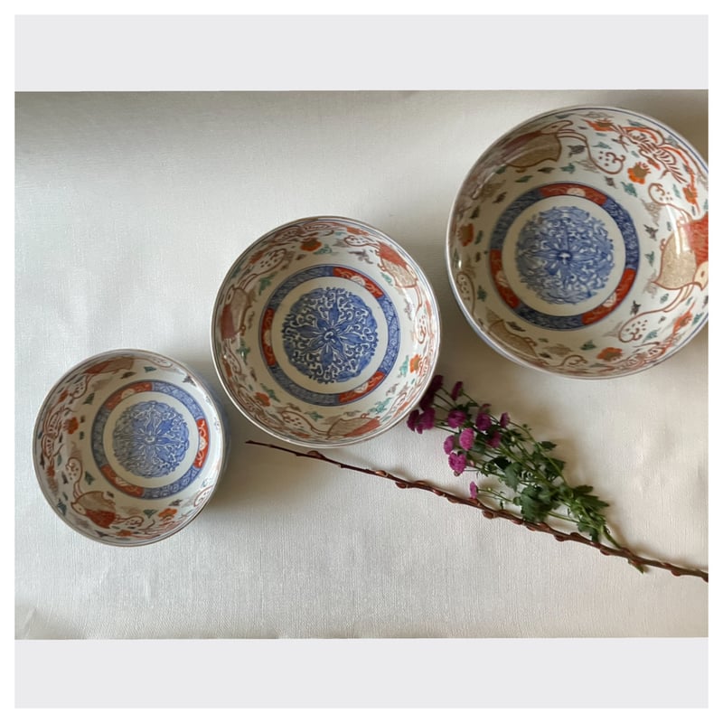 古伊万里 色絵三鉢 波千鳥文様 幕末〜明治 | れいゆぅる rayures