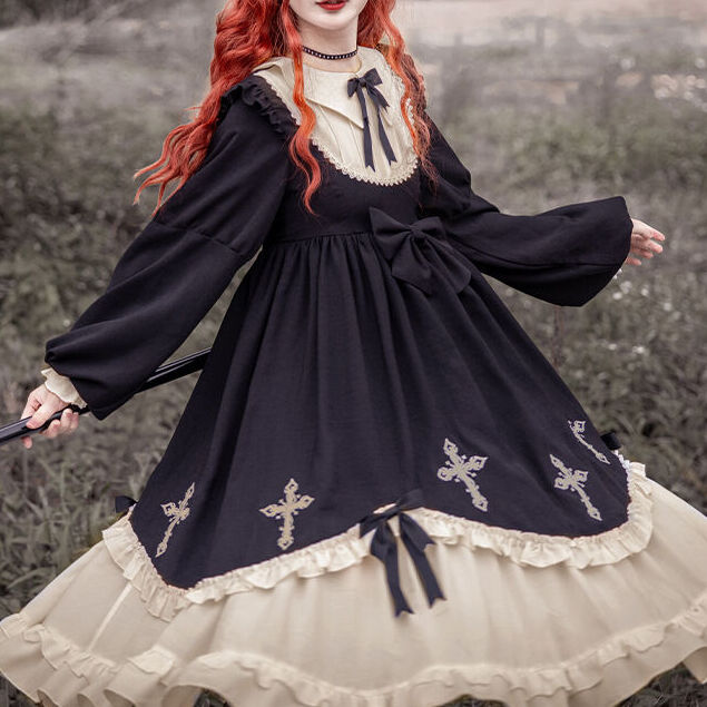 pium スクエアフリルリボンドーリーワンピース ブラック スクエア