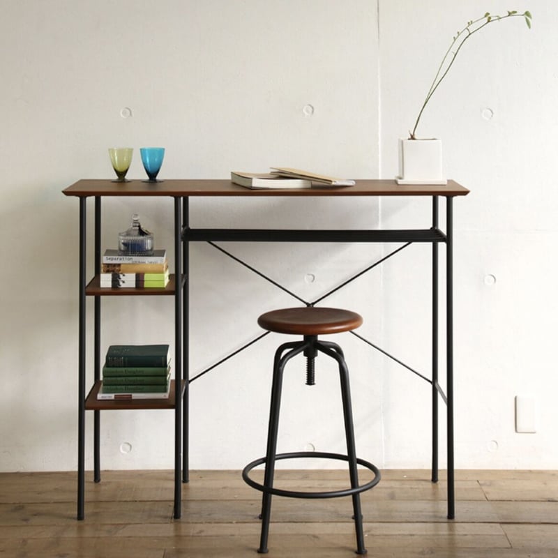 ウォールナット天板と棚が付いた120cm幅のおしゃれな カウンター