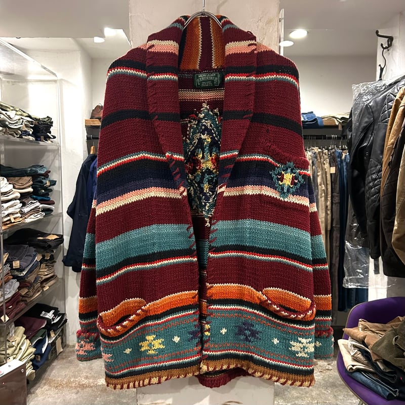 90s COUNTRY RALPH LAUREN ネイティブ柄 ショールカラーガウン カントリ