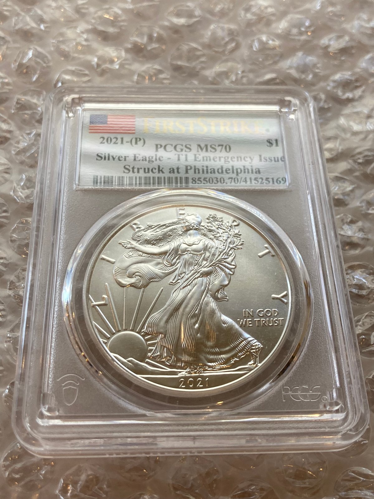 PCGS鑑定MS70+FS】 2021-P 米国 フィラデルフィア造幣局 イーグル銀貨
