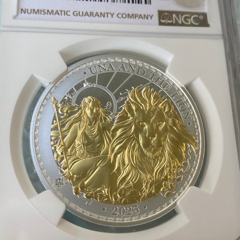 NGC鑑定PF70】2023年Gilt版 ウナとライオン イギリス領セントヘレナ