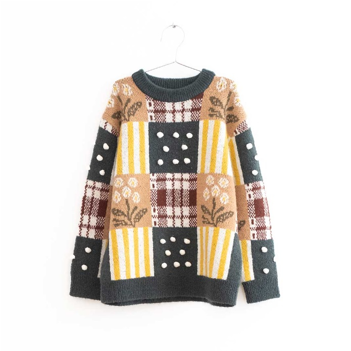 fish&kids / FLOWERS AND POM POM PATCHWORK SWEAT