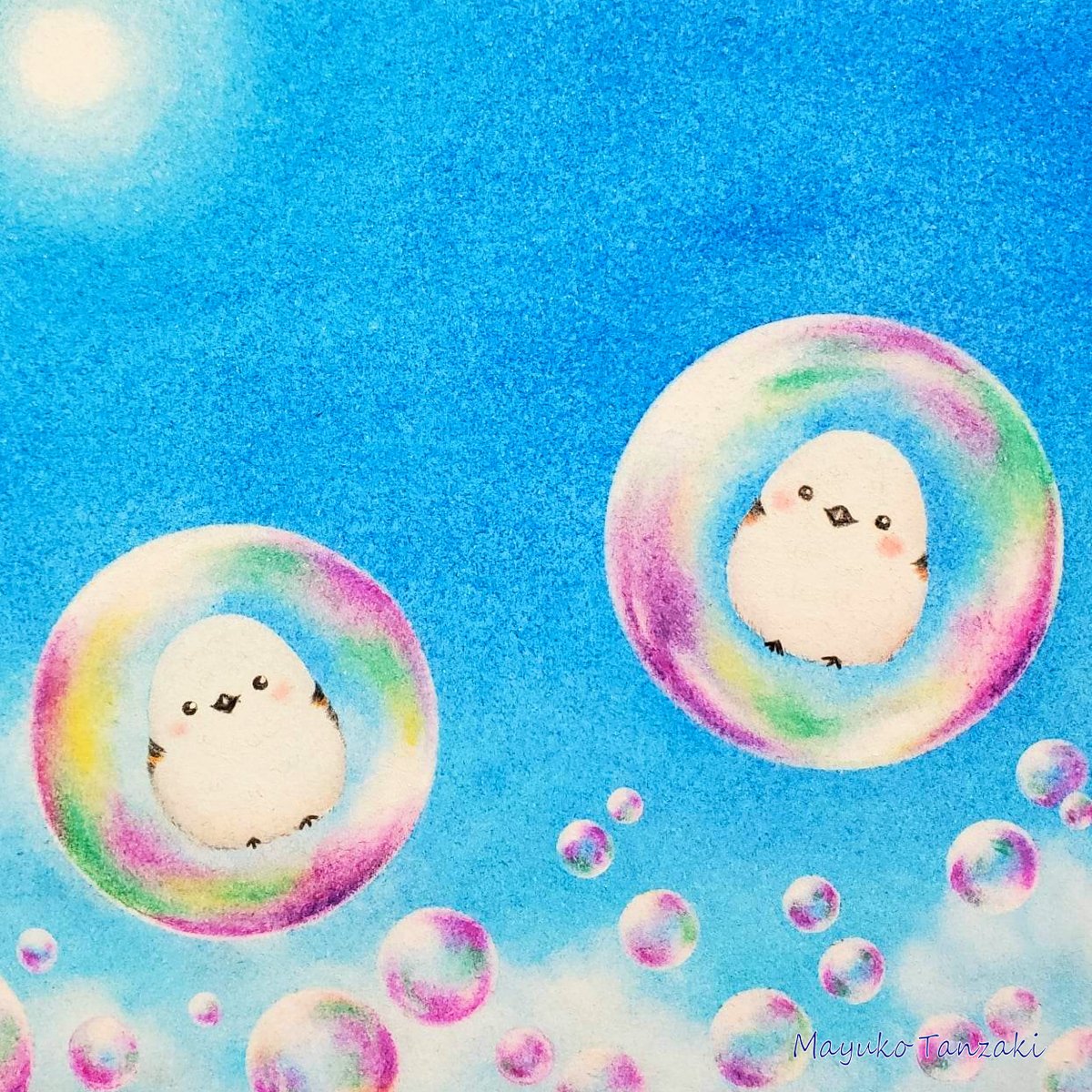 幸せを運ぶ鳥シマエナガ“しゃぼん玉シマエナガ” サイズM