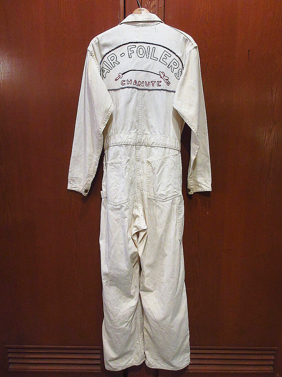 ビンテージ40's○チェーンステッチ刺繍HBTオールインワン生成り