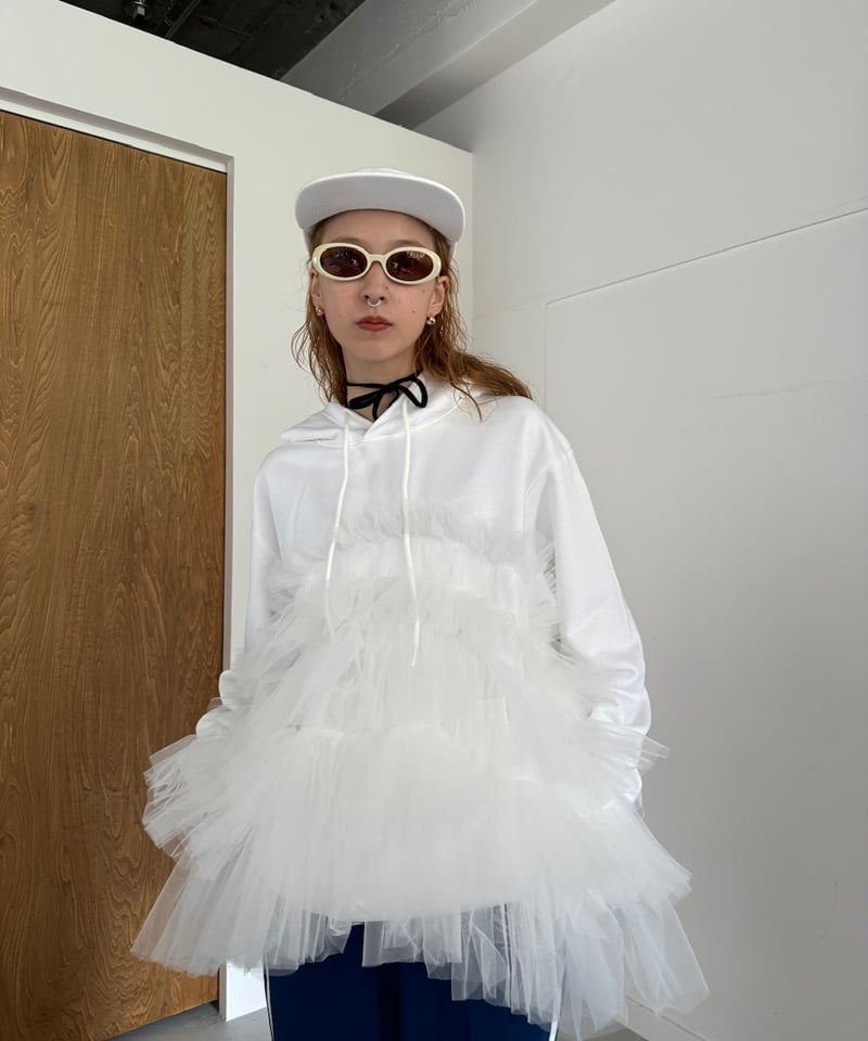 VIVIANO / CS05 Gathered Tulle Hoodie | JURK