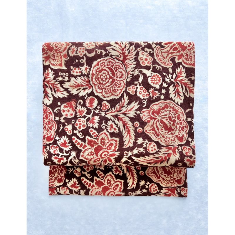 古法インド更紗 九寸名古屋帯 錆色花模様（仕立て上り） | 古布と帯