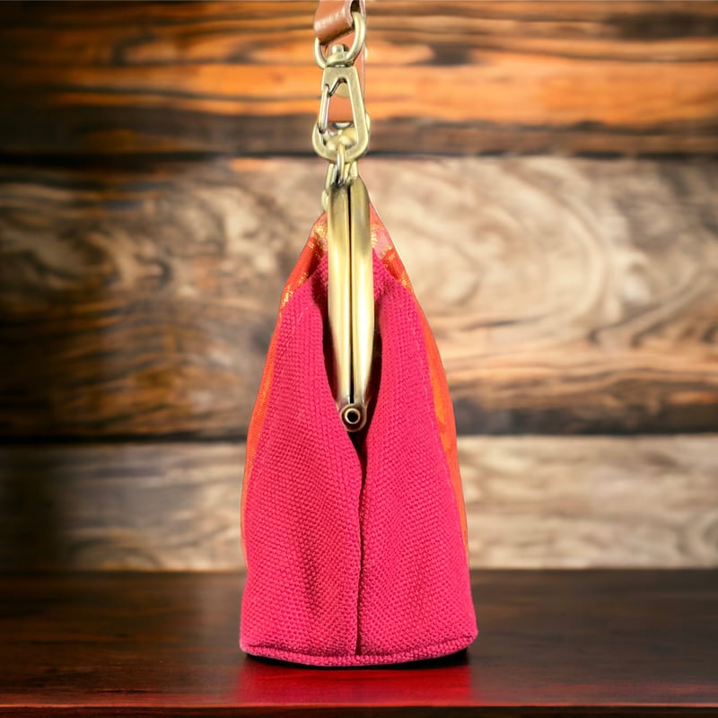 がま口バッグ＆ポーチ 西陣シルク帯＆帆布＆本革ショルダー | 帯アート