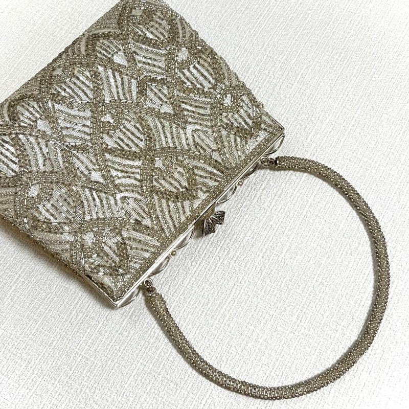 昭和レトロ ヴィンテージ はしもと シルバー ビーズバッグ 和装用