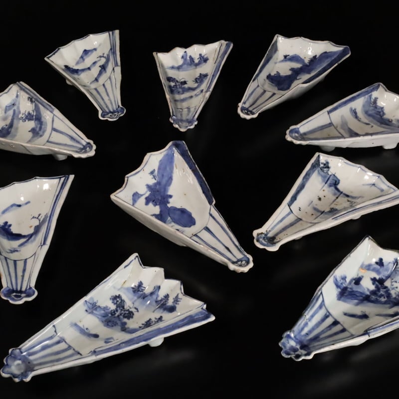 古染付 山水図膾向付 10客揃え 古染付 山水図膾向付 10客揃え 古染付
