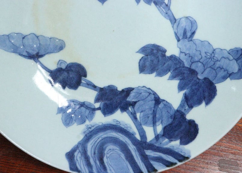 江戸幕末鍋島染付牡丹図7寸台皿③ | 吉祥寺PukuPuku