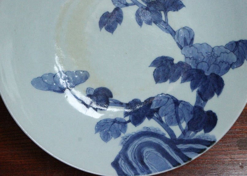 江戸幕末鍋島染付牡丹図7寸台皿③ | 吉祥寺PukuPuku