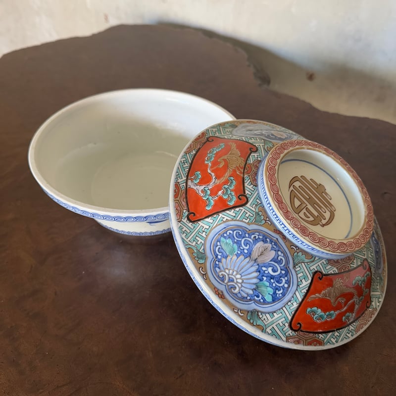 古伊万里 錦手寿字窓絵松鶴吉祥文 喰籠/蓋物 | Kaikaroman ONLINE STORE