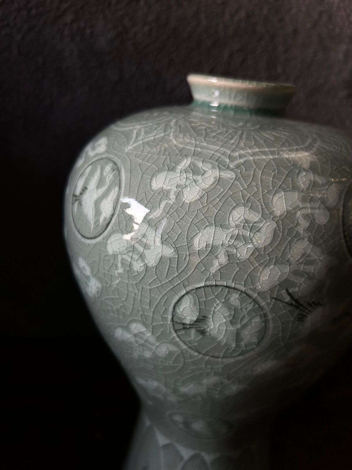 趙京 網目透かし象耳大花瓶 花器 高麗青磁 青白磁 フラワーベース 花入