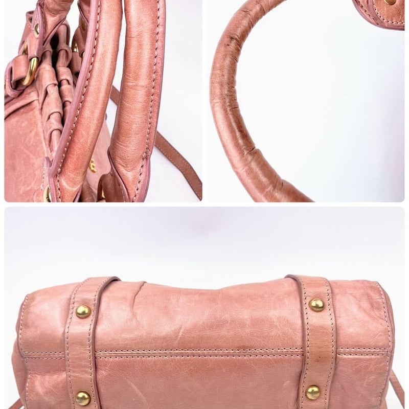 ミュウミュウ 2wayショルダー ギャザー ピンクレザー ハンドバッグ