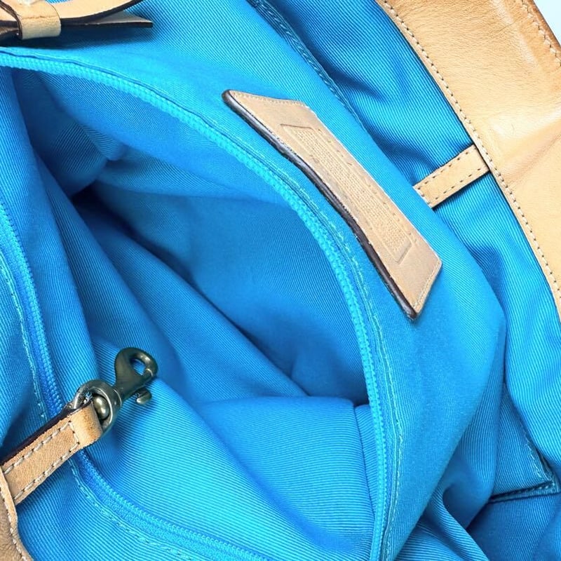 コーチ デニム ハンドバッグ ターンロック シグネチャー ネイビー 茶