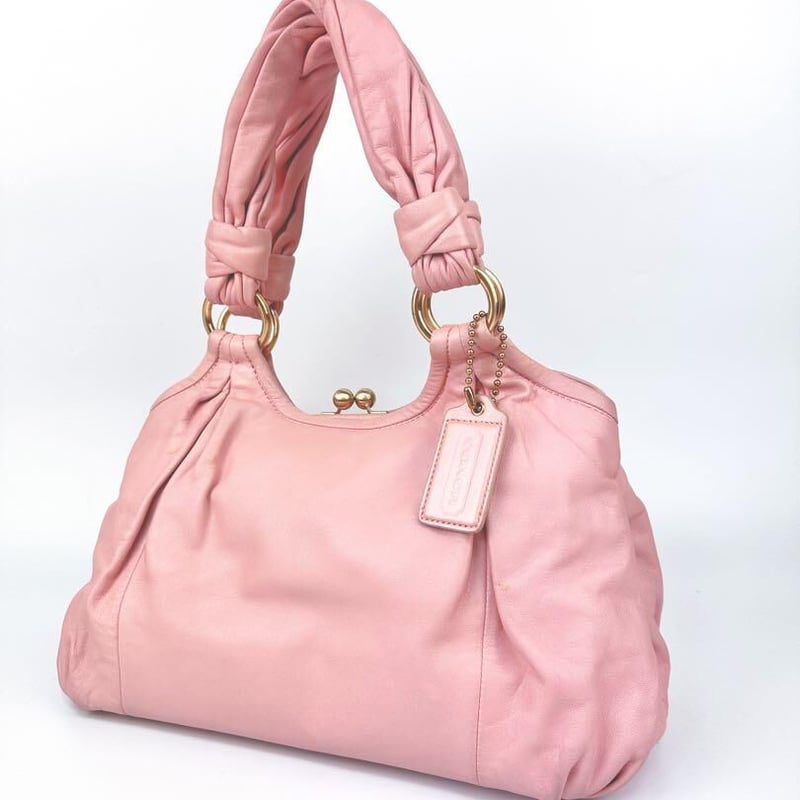 コーチ ピンクレザー トートバッグ がま口 肩掛けバッグ 13437 淡