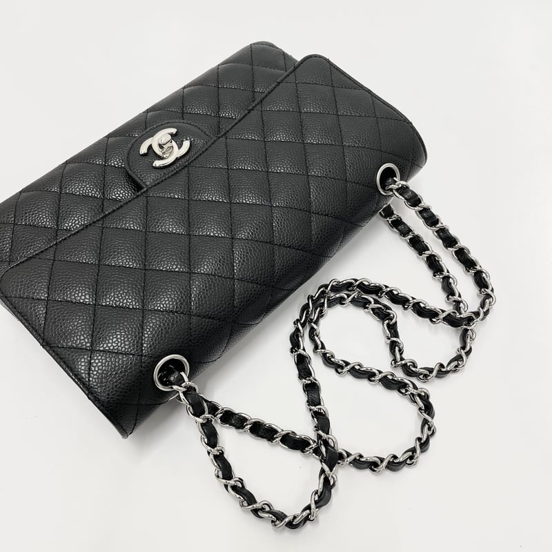 CHANEL キャビアスキン マトラッセ25 Wフラップ チェーンショルダー