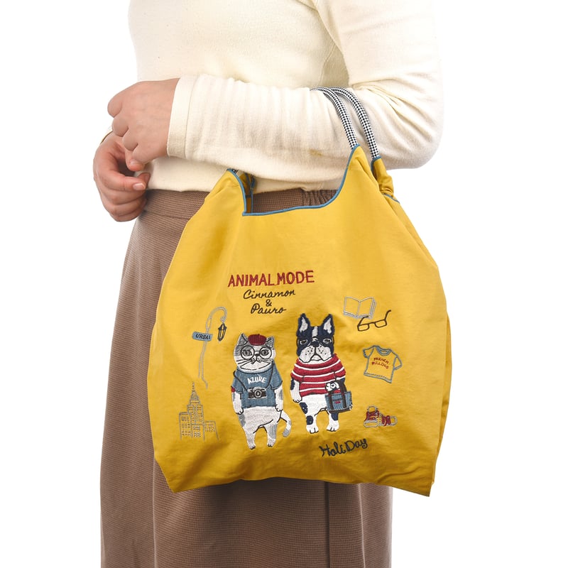 24-7151 撥水加工 刺繡ワッシャーバッグMサイズ アニマルモード柄