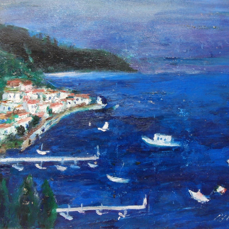 ≪国美協≫南 美穂子、『南イタリア 崖の町、アマルフィ』、油彩画、F6