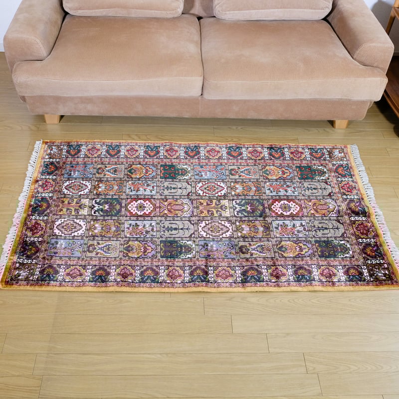 インド 手織り絨毯 シルク ＜約88 x 156 ㎝＞ ブラウン・ガーデン