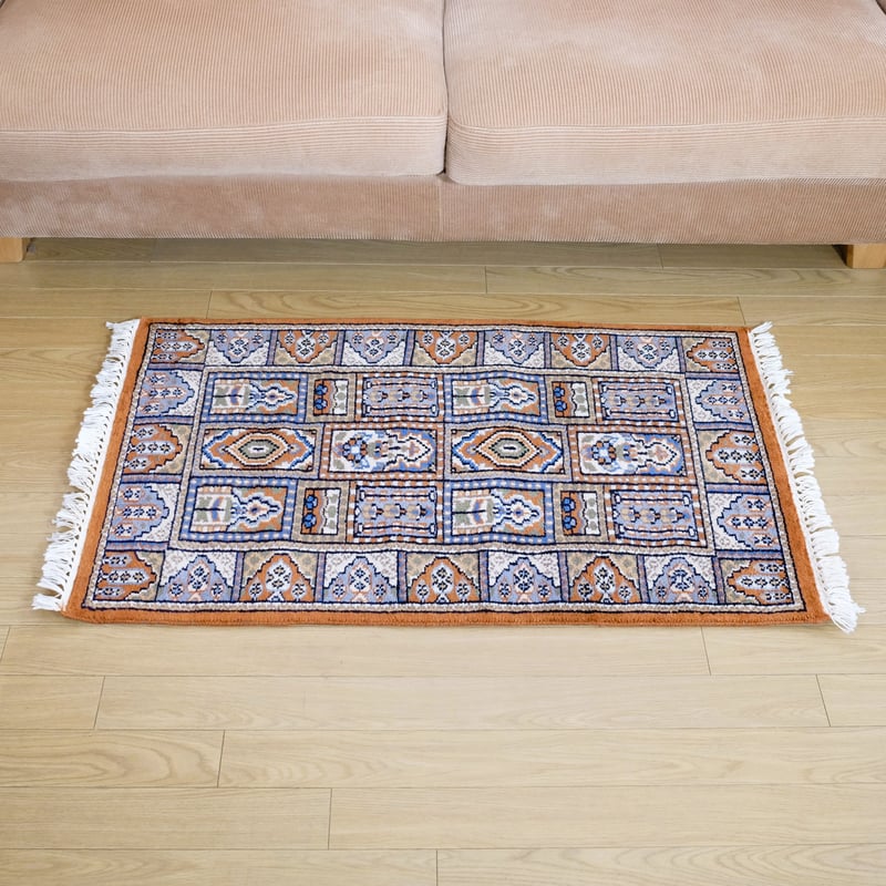 インド 手織り絨毯 ウール ＜約60 x 101 ㎝＞ ブラウン・ガーデン