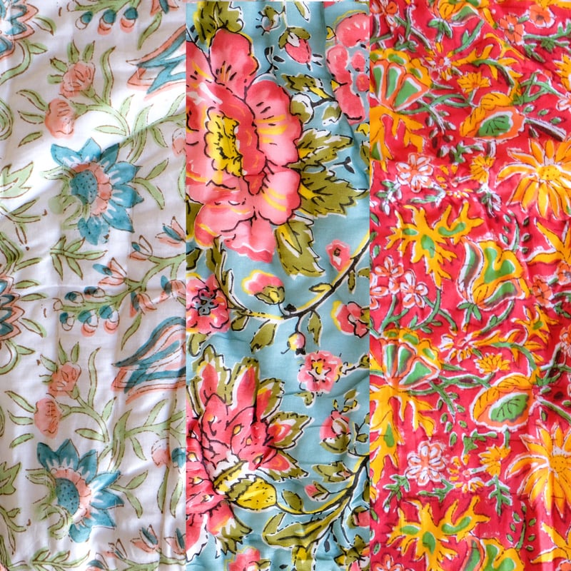 キルト ブランケット インド綿 ブロックプリント シングルサイズ