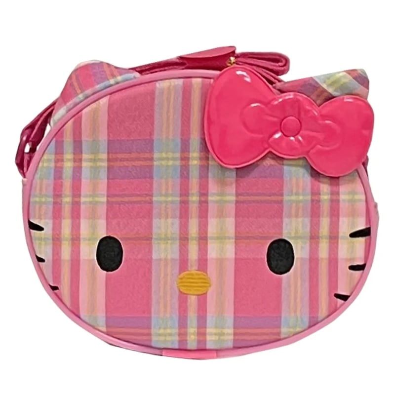 ハローキティ チェック柄 ダイカット 丸ショルダー (ピンク) | よし