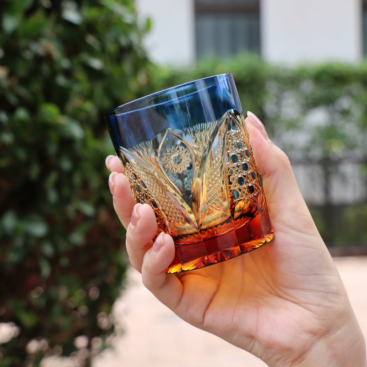 オールドファッション「綾切子」 アンバー/ルリ | グラスアート黒木