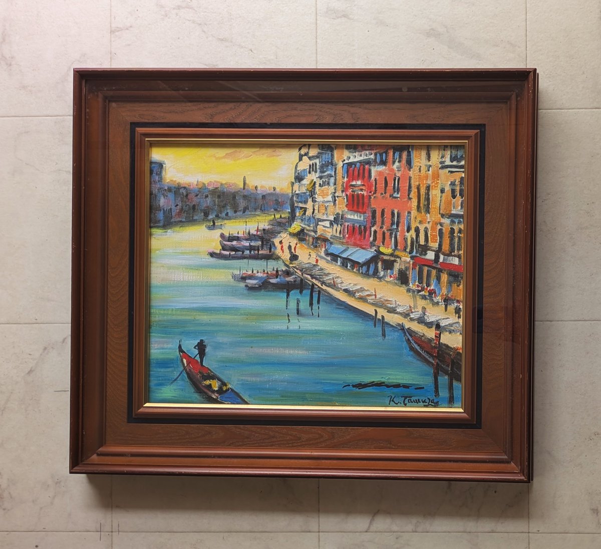 田村幸之介 油彩（油絵） 「ベネチア風景」 旧木製額装 サイン・裏書