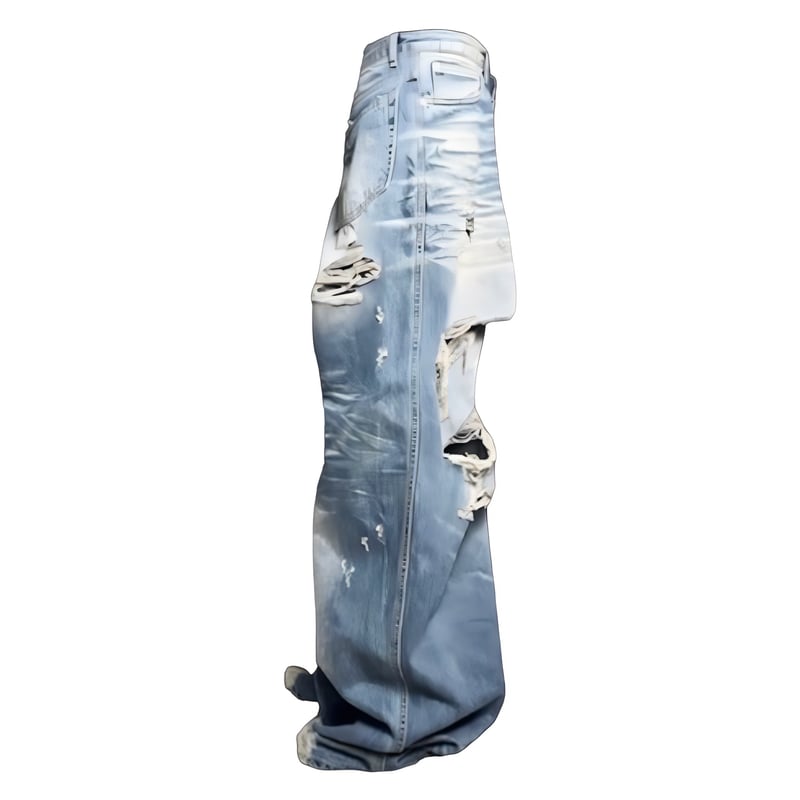 EMOSTANCECLUB】DESTROYED BAGGY WIDE LEG JEANS L