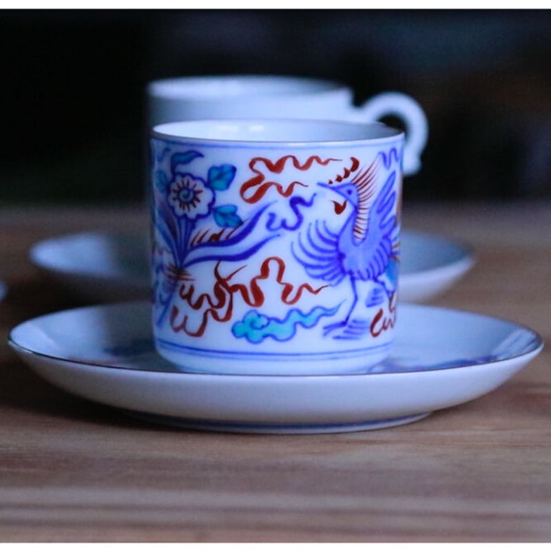 染錦瑞雲鳳凰文珈琲碗／染錦龍鳳凰文珈琲碗 | 辻精磁社 つじのくら